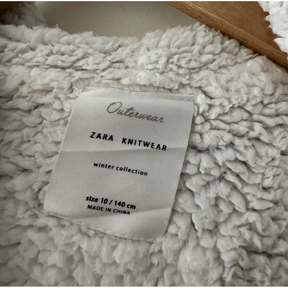 Zara Gray Knit Winter Collection Sherpa Hooded Zip‎ Up Jacket Girls Alpaca Blend